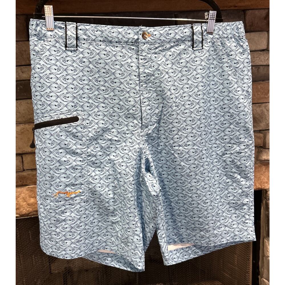 Men’s TRUE FLIES Blue AOP Fish Shell Creek Board Swim Shorts Size XL *B9